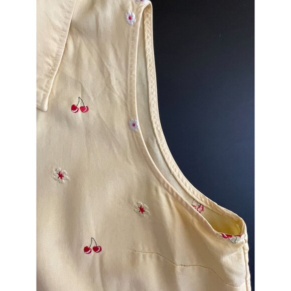 Vintage AKS Amy K Su Sleeveless Top Yellow with Red Cherries Womens Size XL - Picture 4 of 9